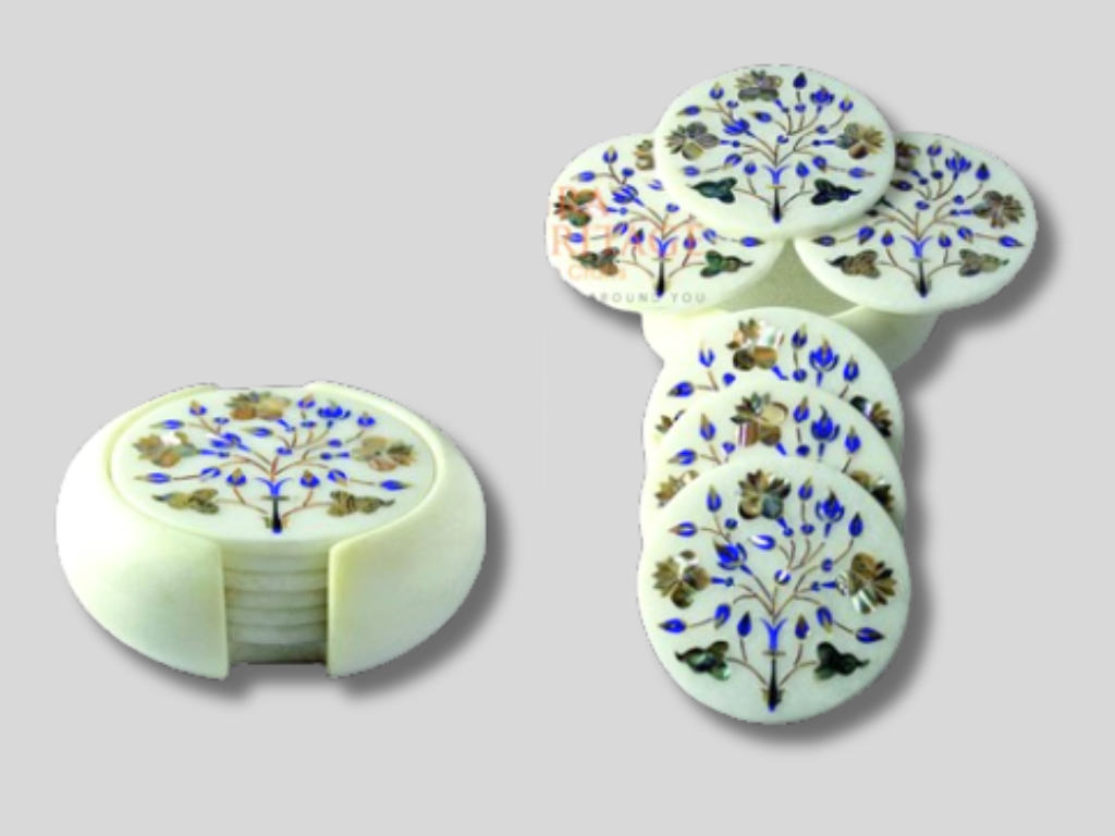 Round Marble Paua Shell Coaster Set Inlay Floral Special Love Gifts